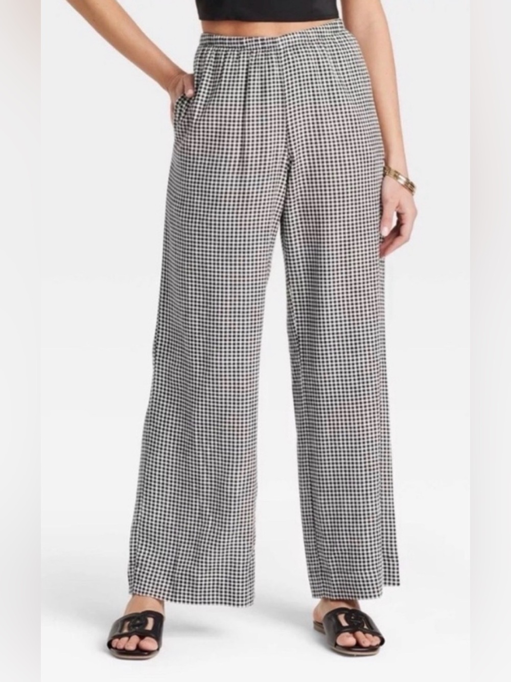 a new day Black & White Gingham Wide-Leg Pants